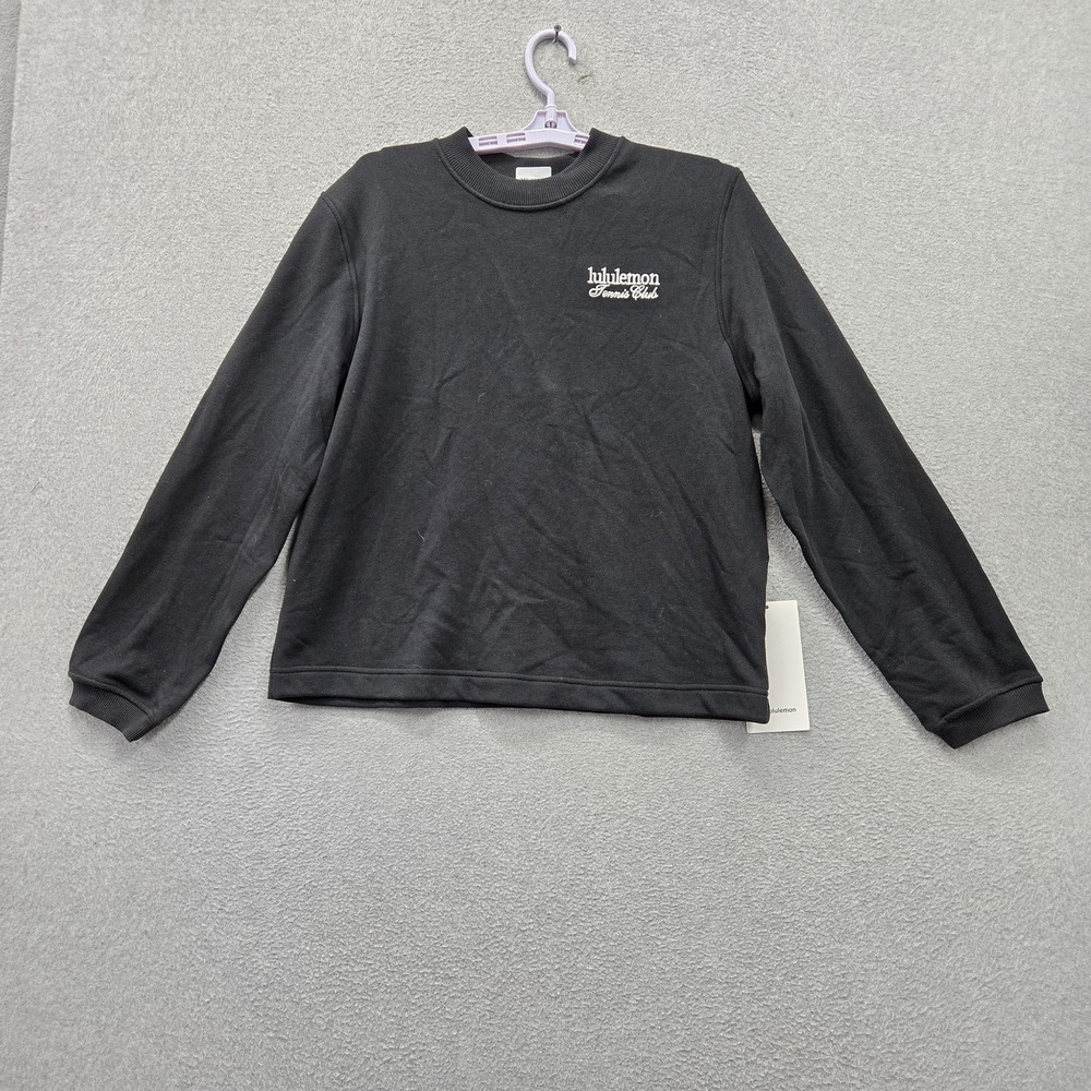 Lululemon Women Sweatshirt L Black Cotton French Terry Crew Neck Tennis Club NWT